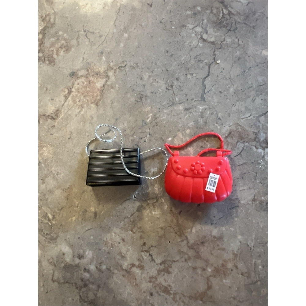 2 Barbie Doll Miniature Red & Black Shoulder Bag/Purse